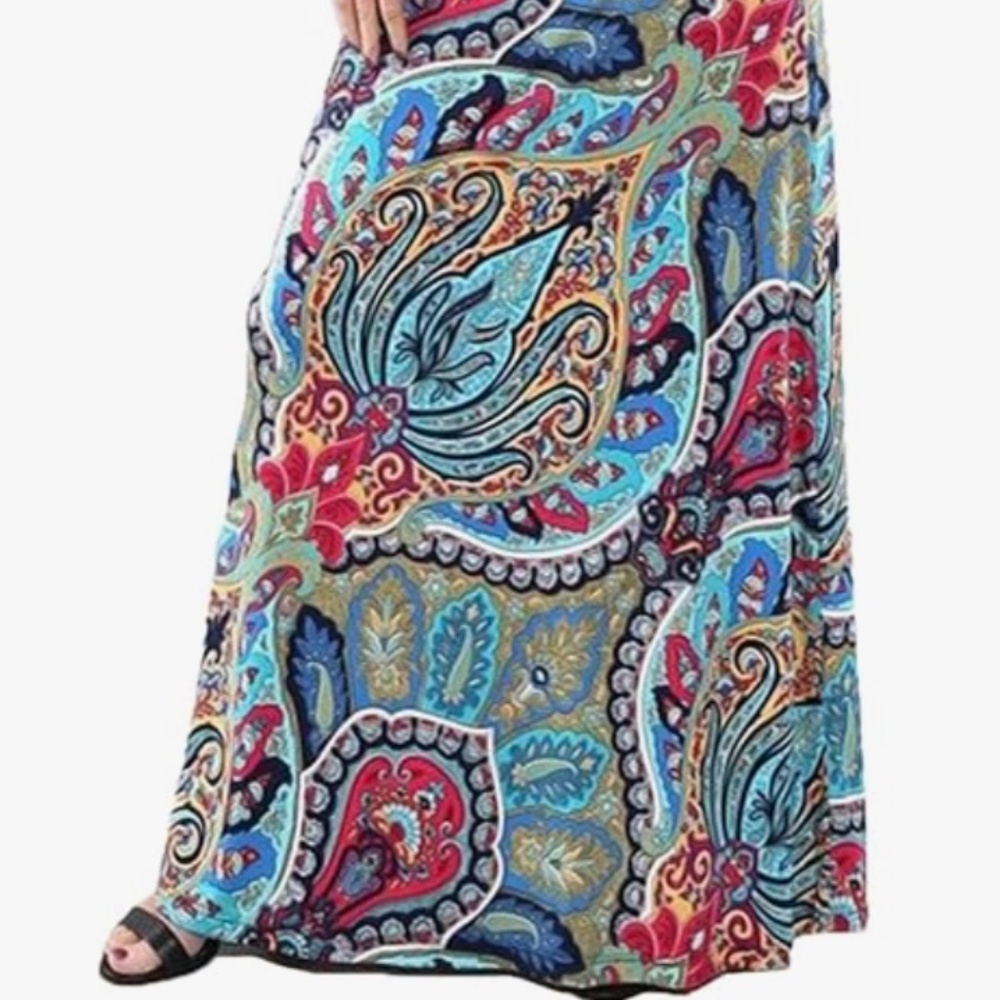 New Women’s Long Maxi Skirt Relaxed Casual Pull On Comfort Paisley Flower XLarge - Picture 4 of 5